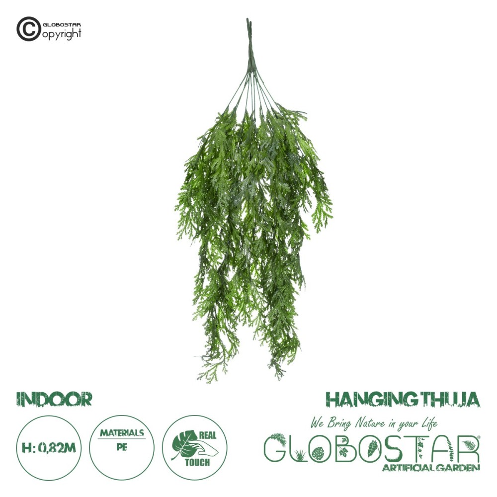 GloboStar® Artificial Garden THUJA HANGING BRANCH 20616 Τεχνητό Κρεμαστό Διακοσμητικό Κρεμαστό κλαδί Τούγιας  Y82cm Σετ 2 τεμαχίων